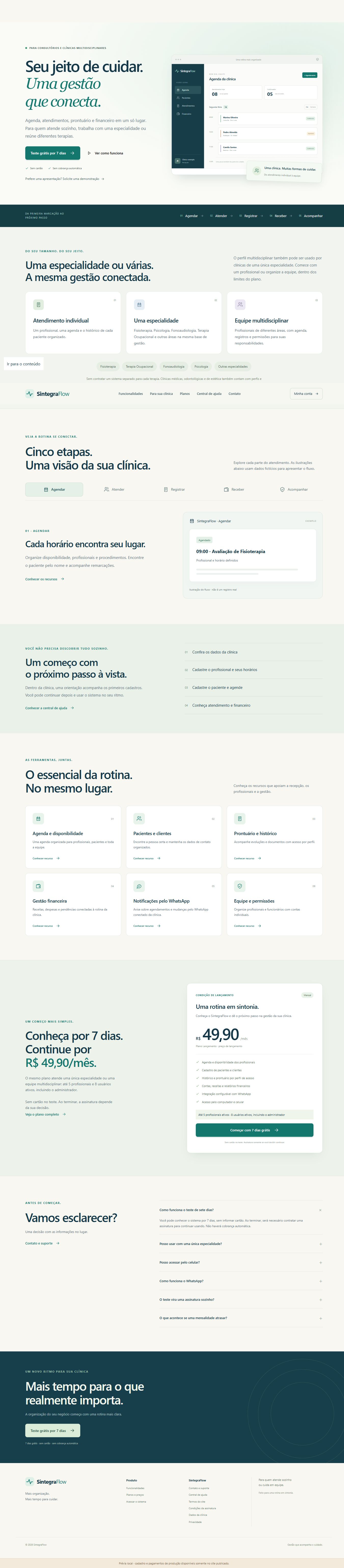 Visão da página de apresentação do SintegraFlow, um projeto de site e plataforma de gestão.